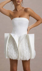Dietrich White Strapless Flower Mini Dress Flowering Girl