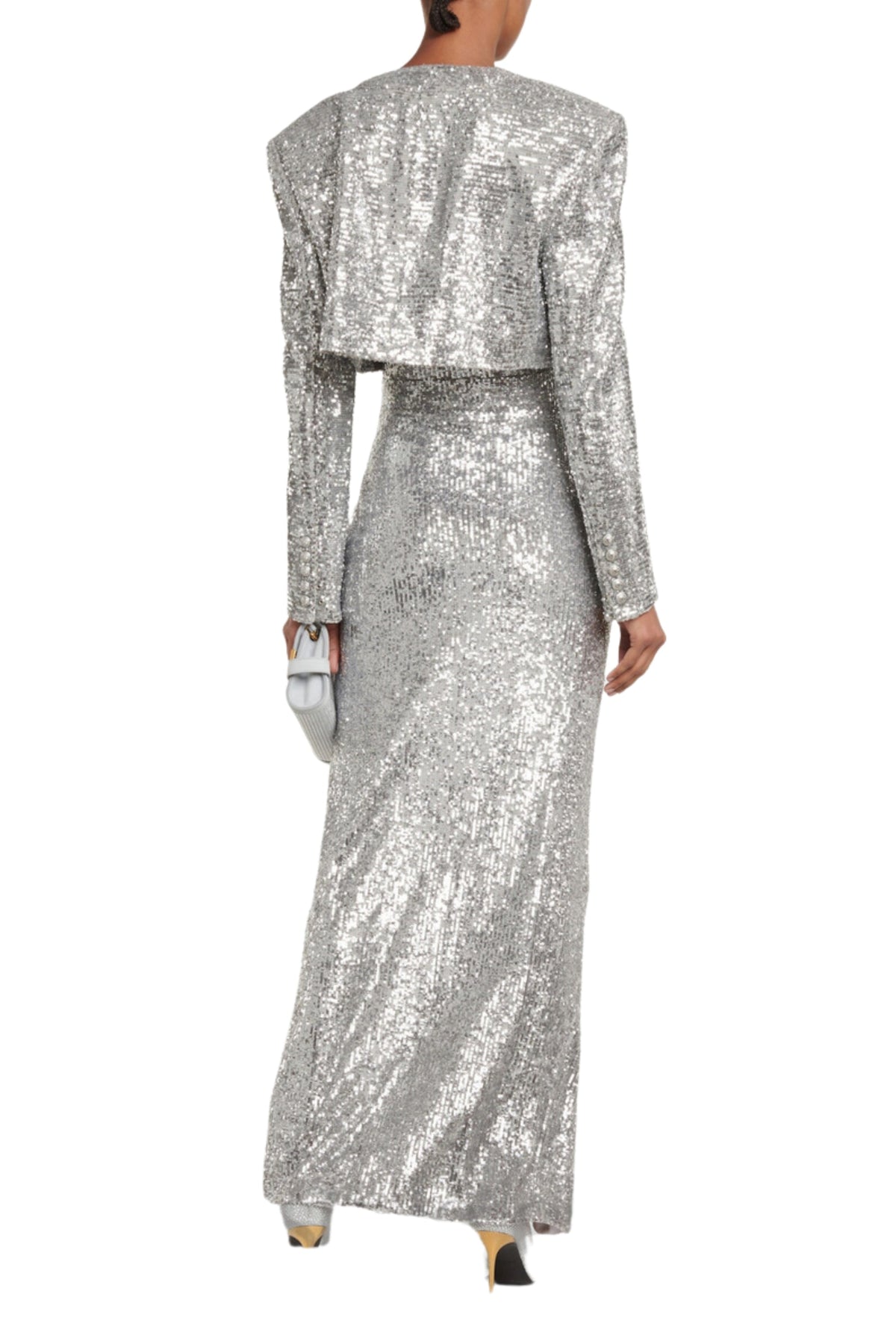 Tammy Cropped Sequined Blazer In Sliver Flowering Girl