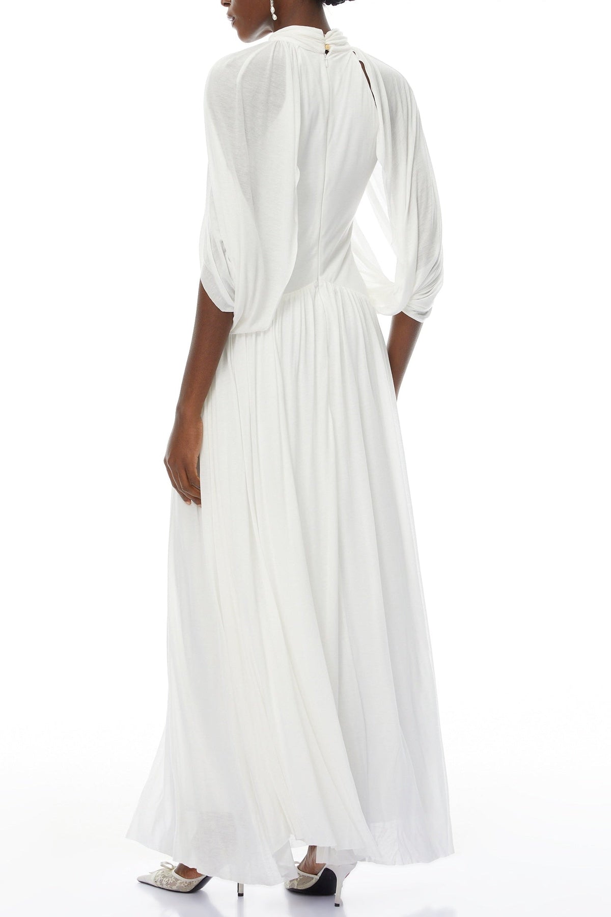 Leona White Draped Cape Sleeve Knit Maxi Dress Flowering Girl