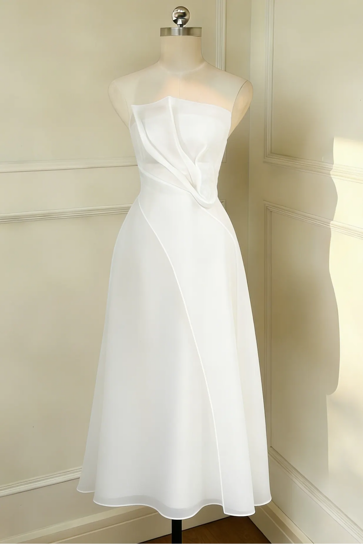 Strapless Layered Organza Midi Dress in white Flowering Girl