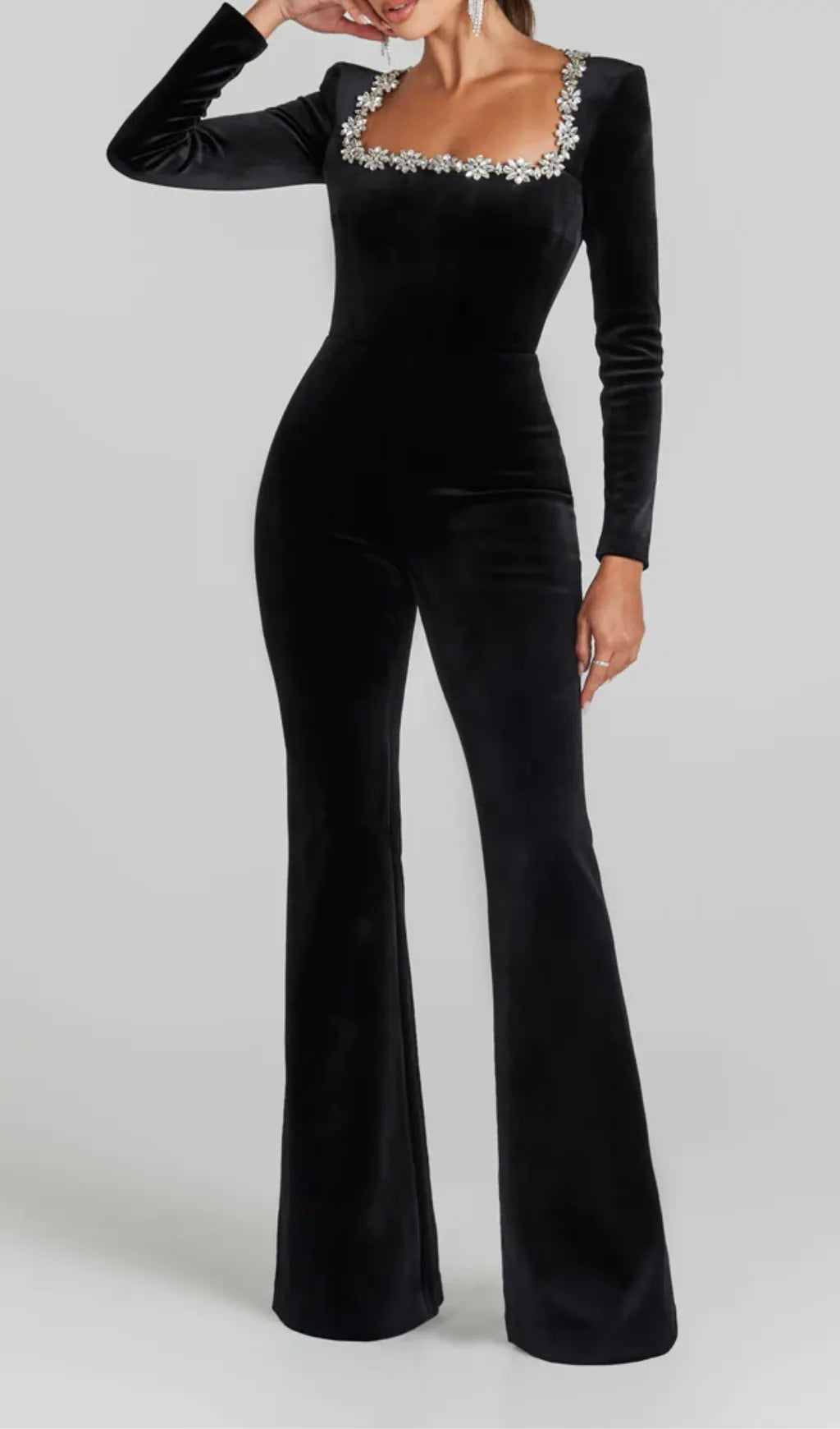 Azize Crystal Neckline Jumpsuit Flowering Girl