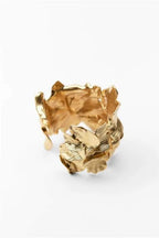 3D Textured Floral Wide Open Cuff Gold Bangle Flowering Girl