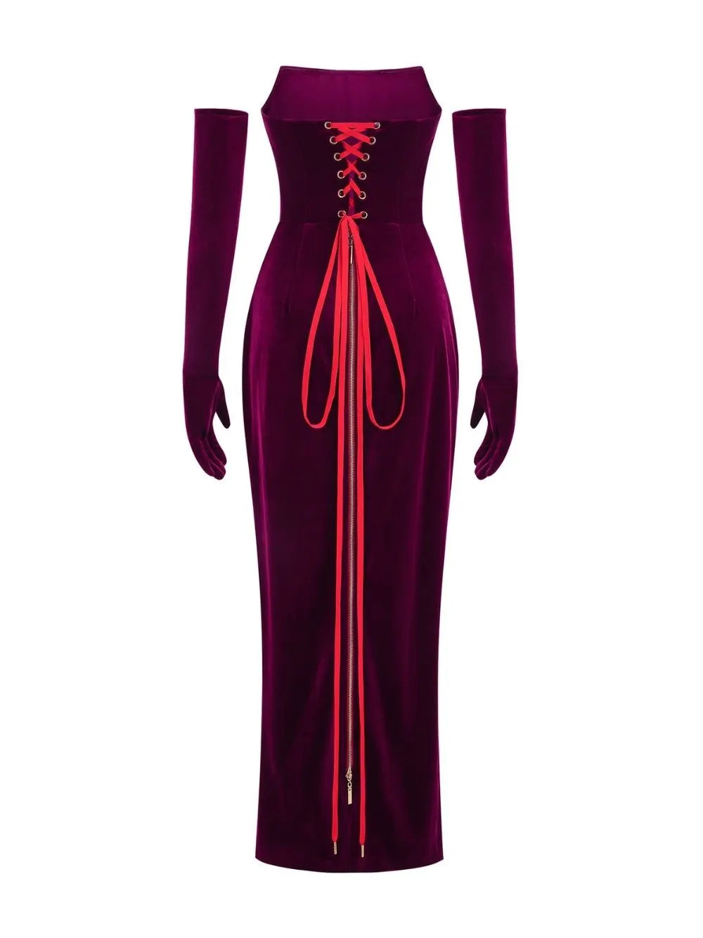 Maston Fuchsia Corset Velvet Maxi Dress With Gloves Flowering Girl