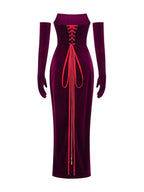 Maston Fuchsia Corset Velvet Maxi Dress With Gloves Flowering Girl
