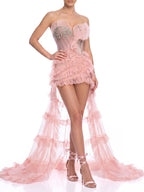 Sorevin Strapless Rhinestone High Low Dress Flowering Girl