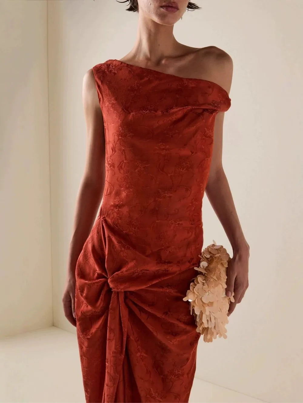 Mayer Red Satin Jacquard Maxi Dress Flowering Girl