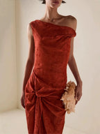 Mayer Red Satin Jacquard Maxi Dress Flowering Girl