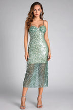 Primili Rhinestone Strap Sequin Midi Dress Flowering Girl