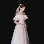 Sebastiane French-Style Ruffled One-Shoulder Midi Dress - White Flowering Girl