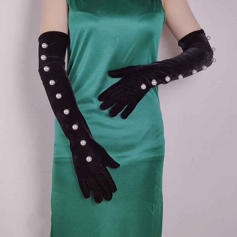 Black Pearl Embellished Gloves Flowering Girl