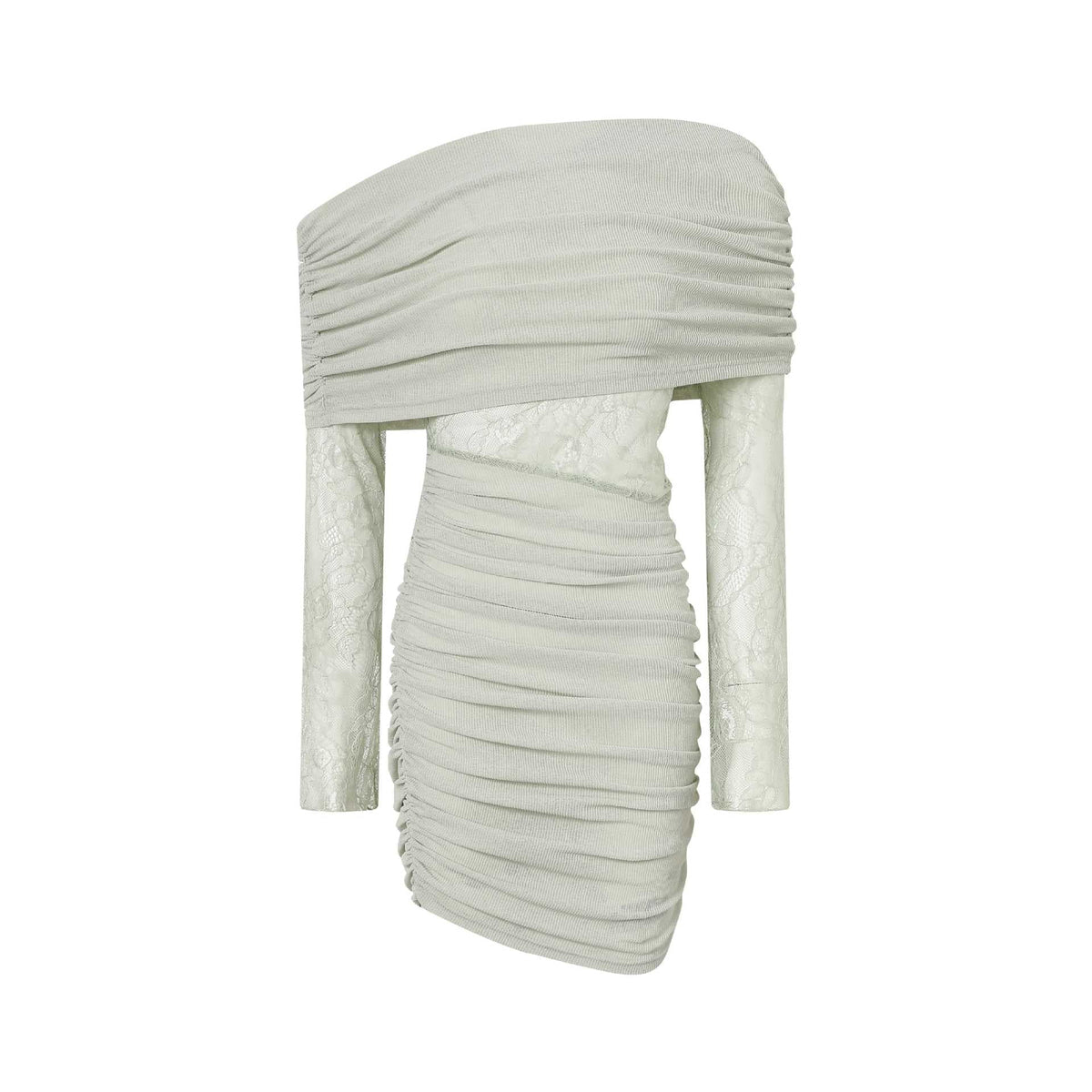 Matcha Lace Strapless Spliced Knitted Mini Dress Flowering Girl
