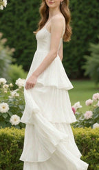 Katherina White Strappy Diamante Layered Maxi Dress Flowering Girl