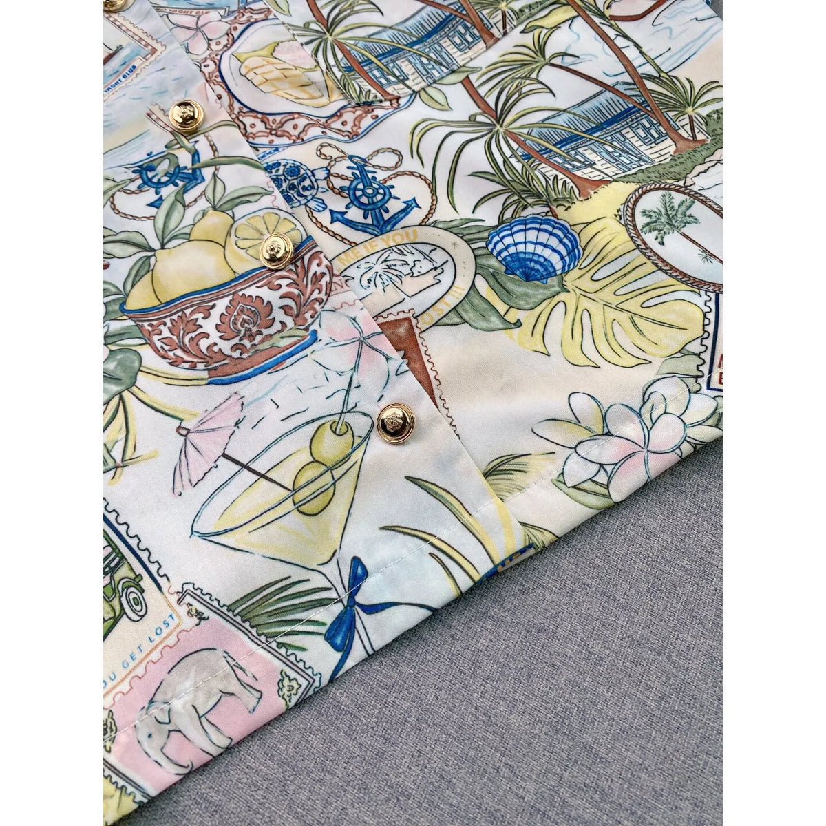 Patterned Cropped Shirt Flowering Girl