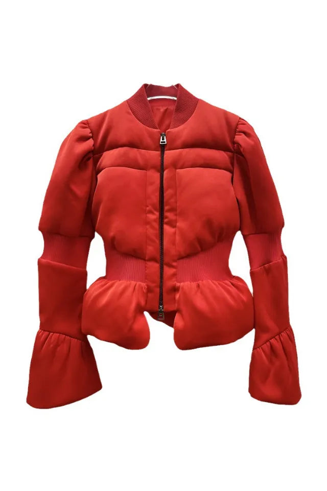 Olive Padded Satin Peplum Jacket Flowering Girl