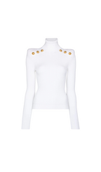 WHITE RIBBED ROLL-NECK SWEATER Flowering Girl