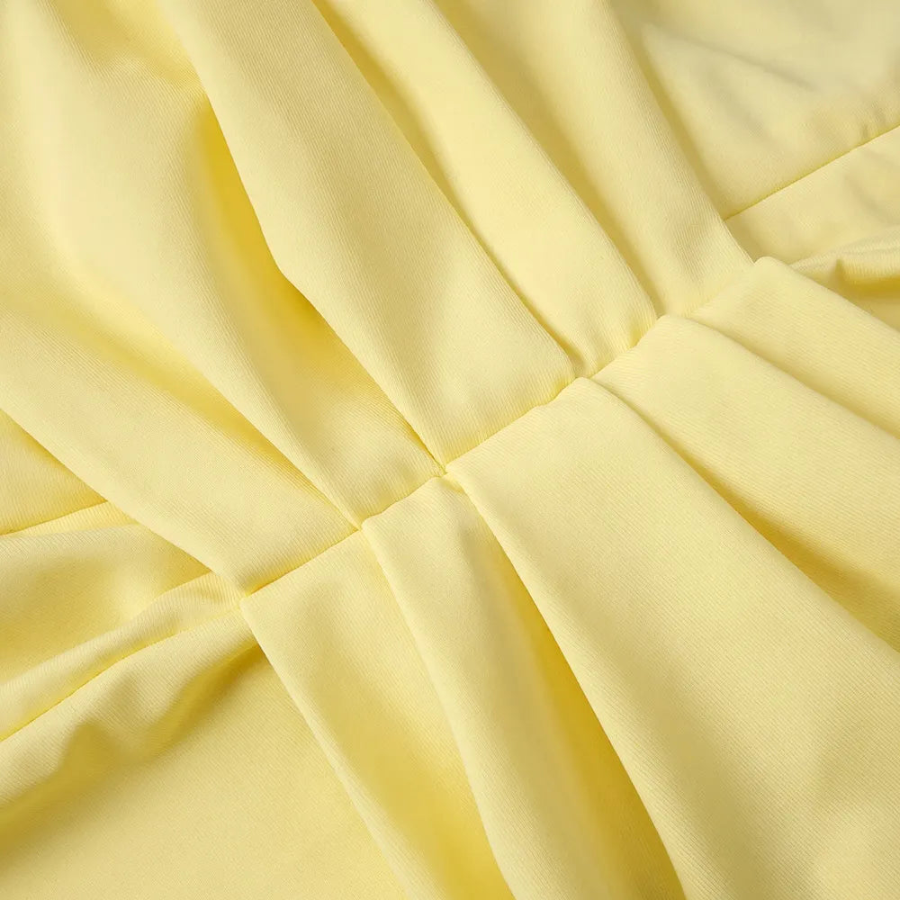 Gryta Yellow Halter Ruched Maxi Dress Flowering Girl