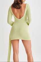 Green Long Sleeve Knitted Mini Dress Flowering Girl