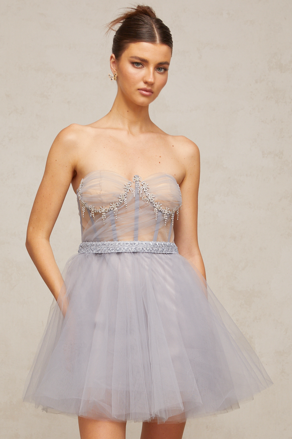 Madeline Grey Embellished Puff Tulle Mini Dress Flowering Girl