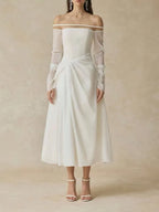 Maire White Off-Shoulder Midi Dress Flowering Girl