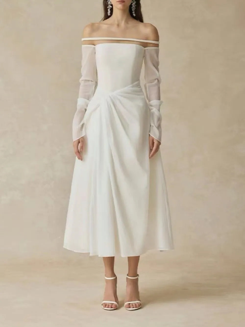 Maire White Off-Shoulder Midi Dress Flowering Girl