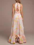 Malha Halter Printed Maxi Dress Flowering Girl
