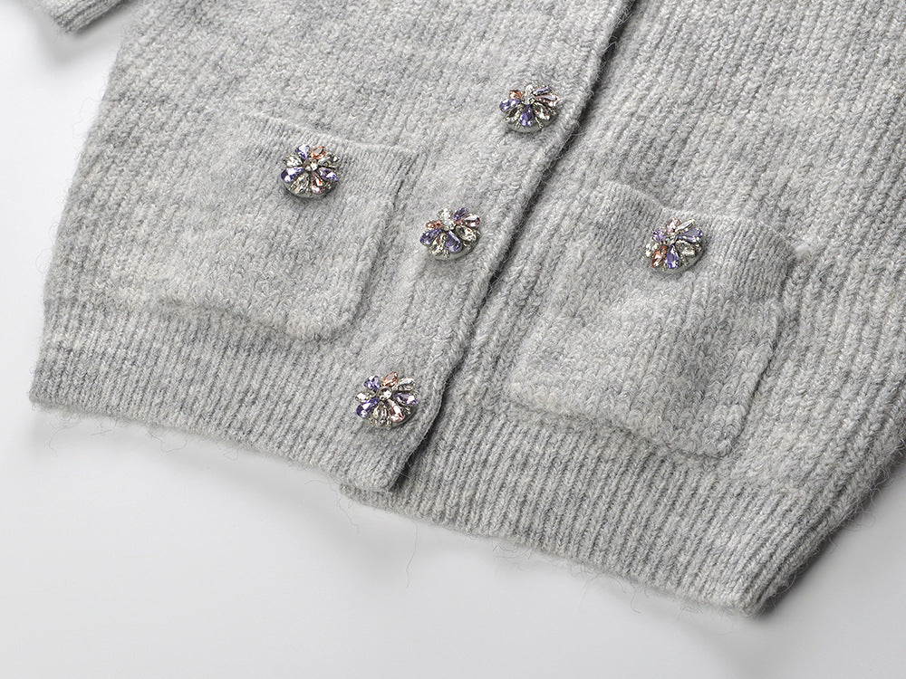Henrike Grey Embellished Knit Top Flowering Girl