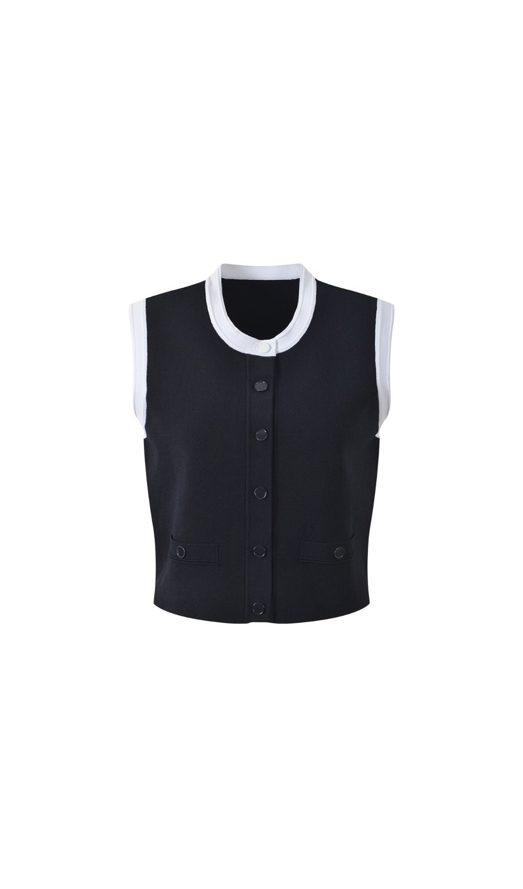 Two Tone Cropped Sleeveless Cardigan Flowering Girl