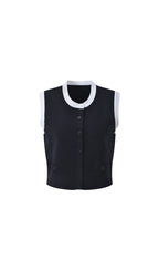Two Tone Cropped Sleeveless Cardigan Flowering Girl