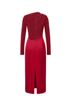 Eleanor Sheath Asymmetric Neck Taffeta Midi Dress in red Flowering Girl