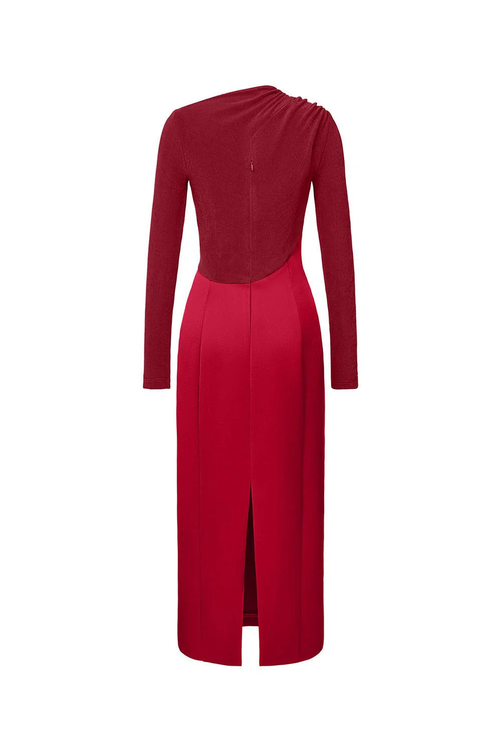Eleanor Sheath Asymmetric Neck Taffeta Midi Dress in red Flowering Girl