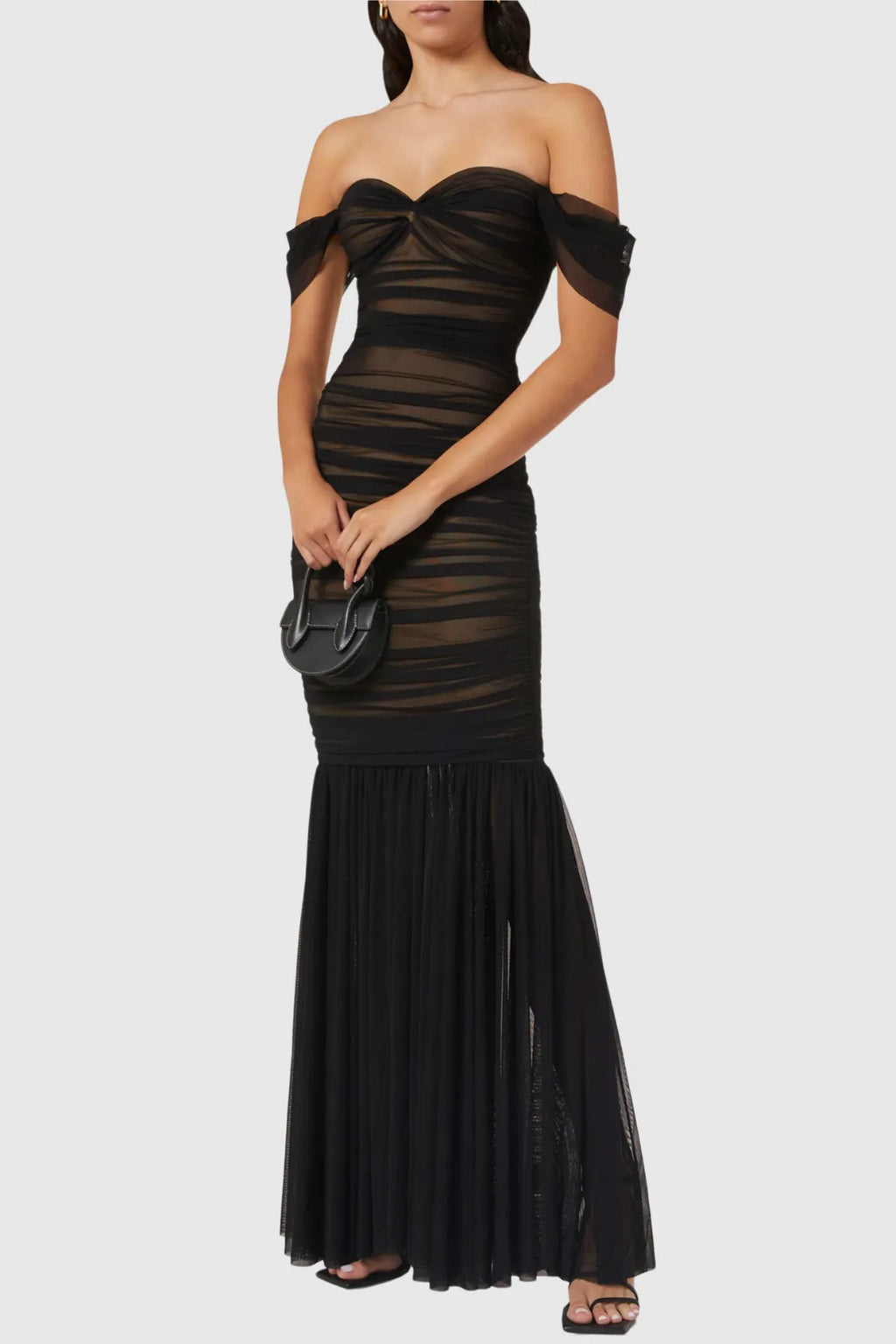Cadhla Off Shoulder Ruched Mesh Maxi Dress Flowering Girl