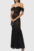 Cadhla Off Shoulder Ruched Mesh Maxi Dress Flowering Girl