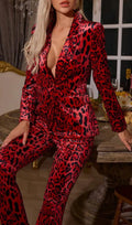 Cliff Red Long Sleeve Leopard Blazer Set Flowering Girl