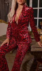 Cliff Red Long Sleeve Leopard Blazer Set Flowering Girl
