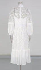 Itzayana White Flower Embellished Long Sleeve Midi Dress Flowering Girl