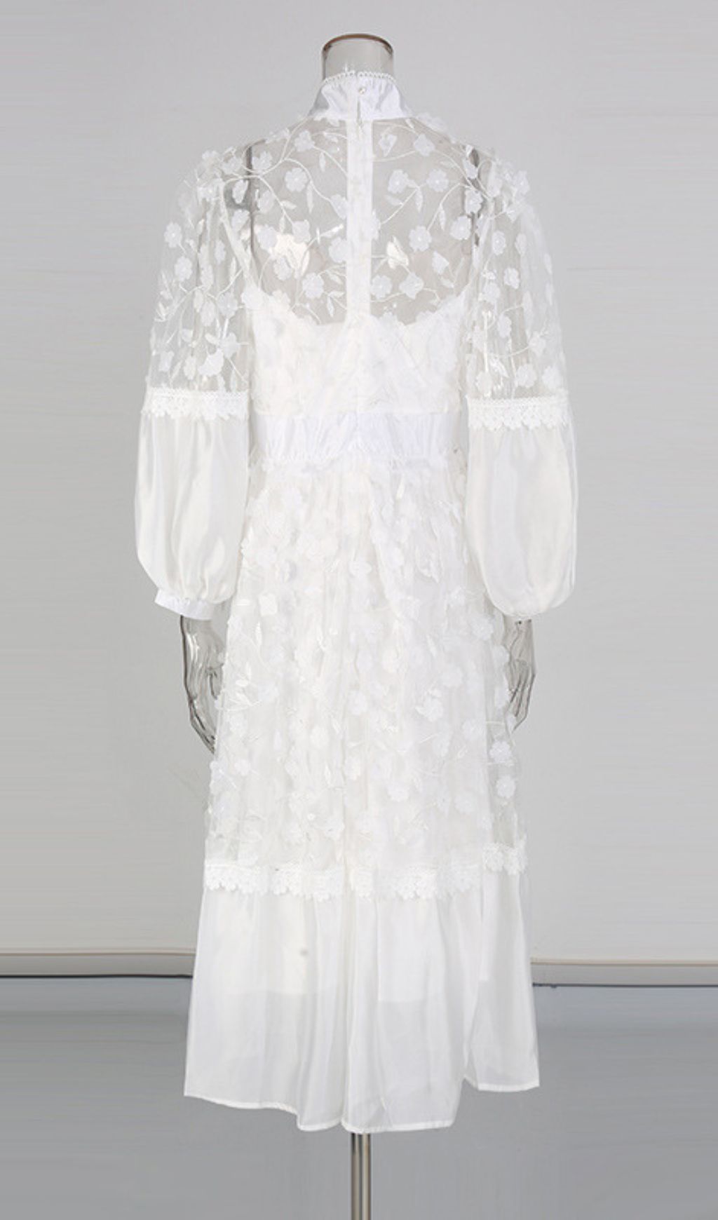 Itzayana White Flower Embellished Long Sleeve Midi Dress Flowering Girl