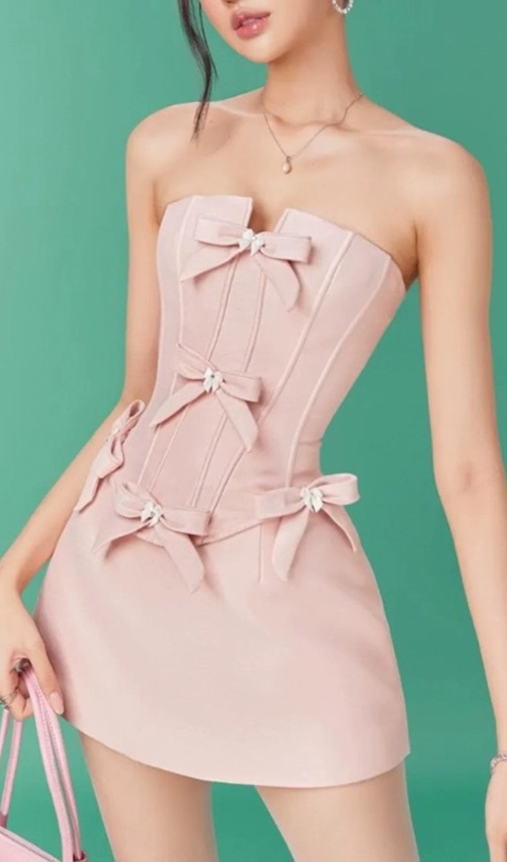 Chinua Pink Strapless Bow Corset Mini Dress Flowering Girl