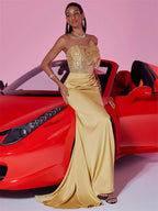 Mayson Gold Strapless Flower Sequin Gown Flowering Girl