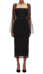 Dot Mesh Midi Dress In Black Flowering Girl