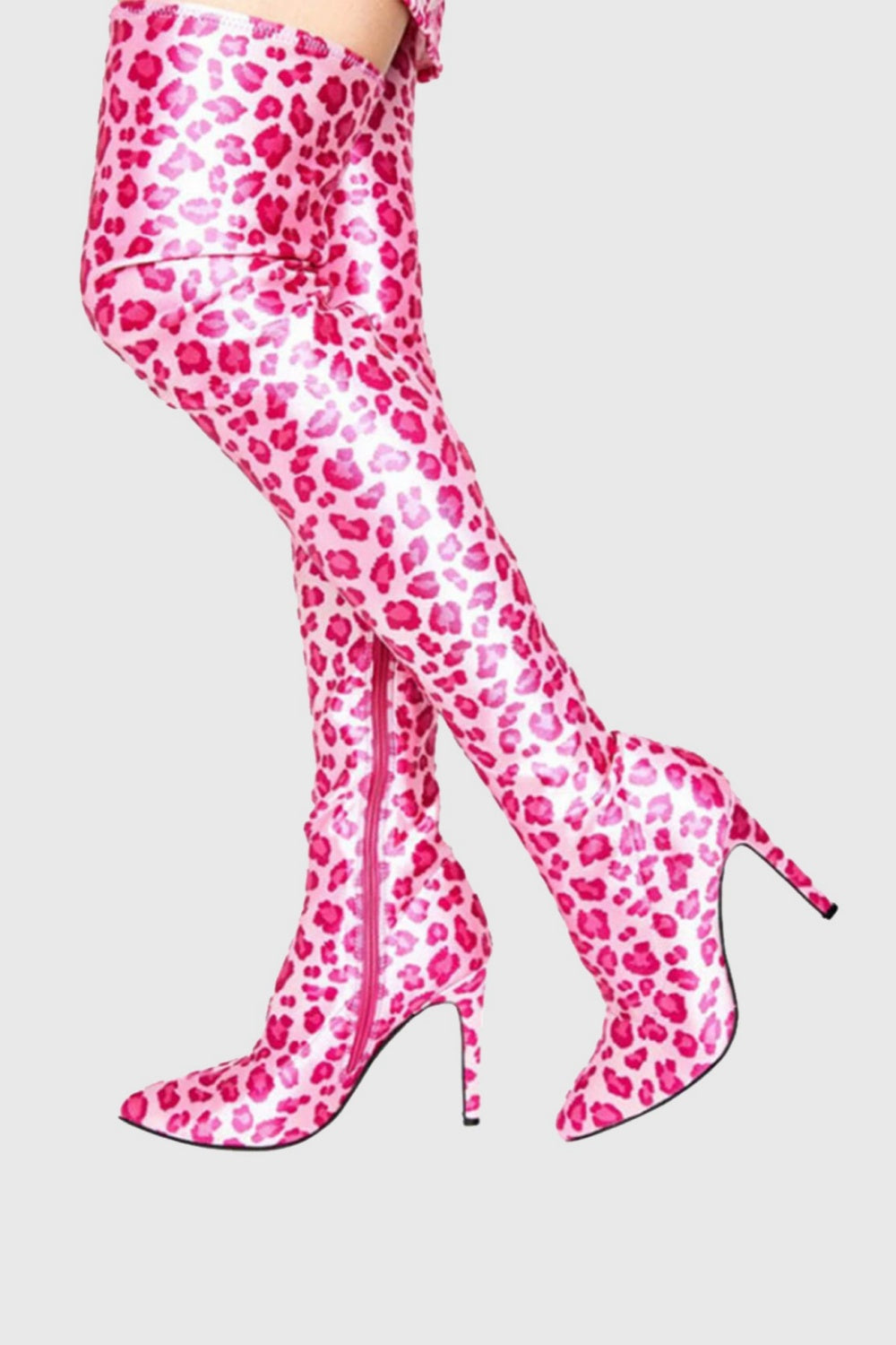 Giselle Leopard Print Thigh-high Boots - Pink Flowering Girl