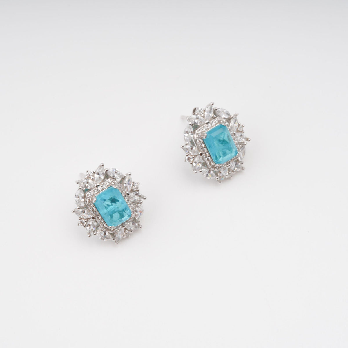 Kaisu Aquamarine Emerald Cut Gemstone Sterling Silver Earrings Flowering Girl