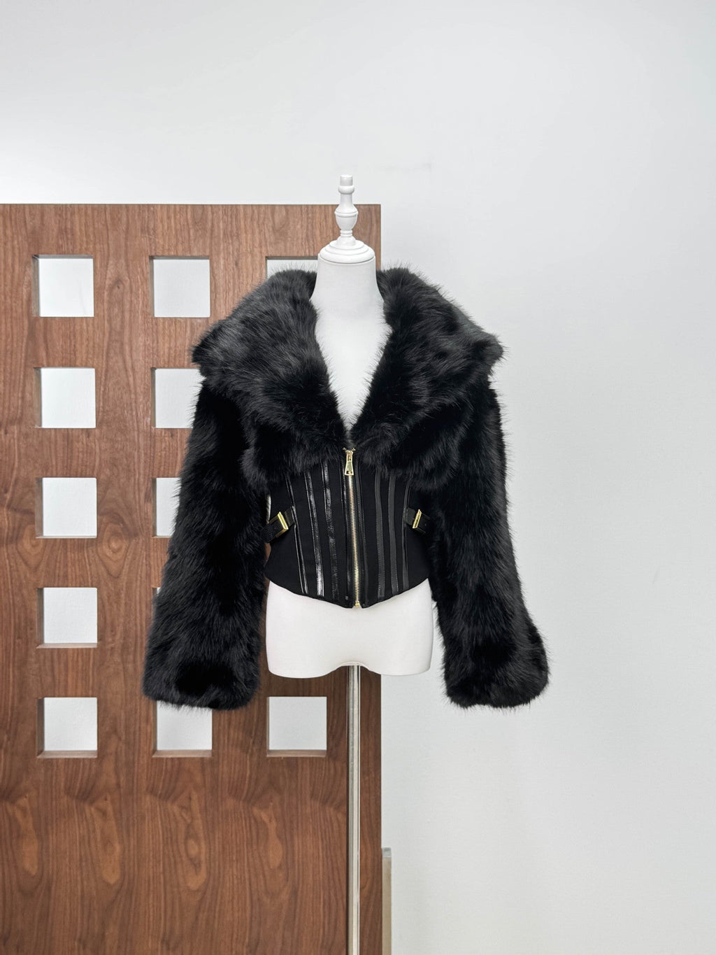 Adelaide Faux Fur Corset Jacket In Black Flowering Girl