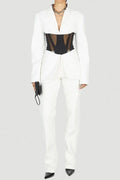 Kamryn Paneled Mesh Blazer - White Flowering Girl