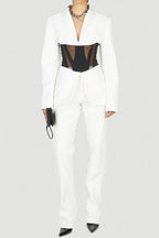 Kamryn Paneled Mesh Blazer - White Flowering Girl