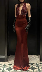 Joffrey Red Halter Sequin Maxi Dress Flowering Girl