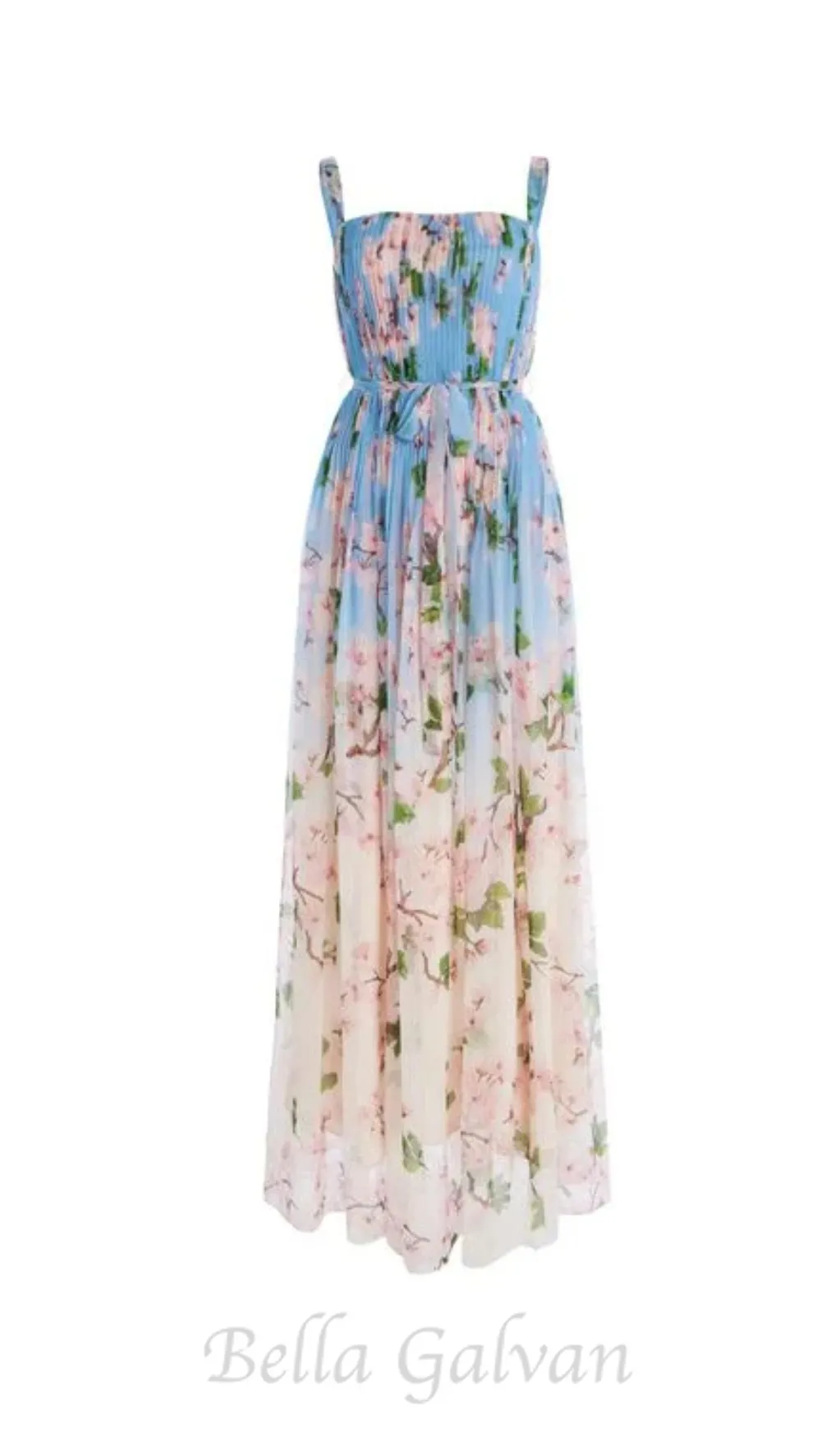 xaviera pleated silk chiffon gown in blue Flowering Girl