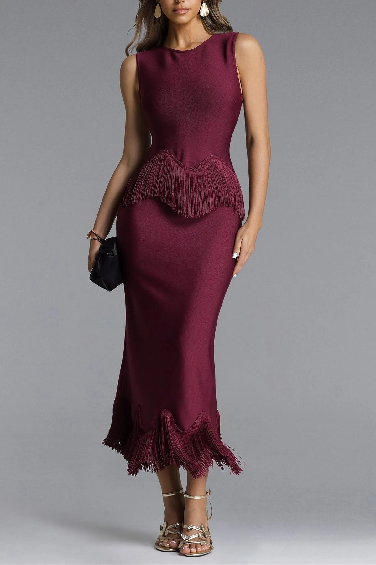 Wenesa Sleeveless Fringe Bandage Maxi Dress Flowering Girl