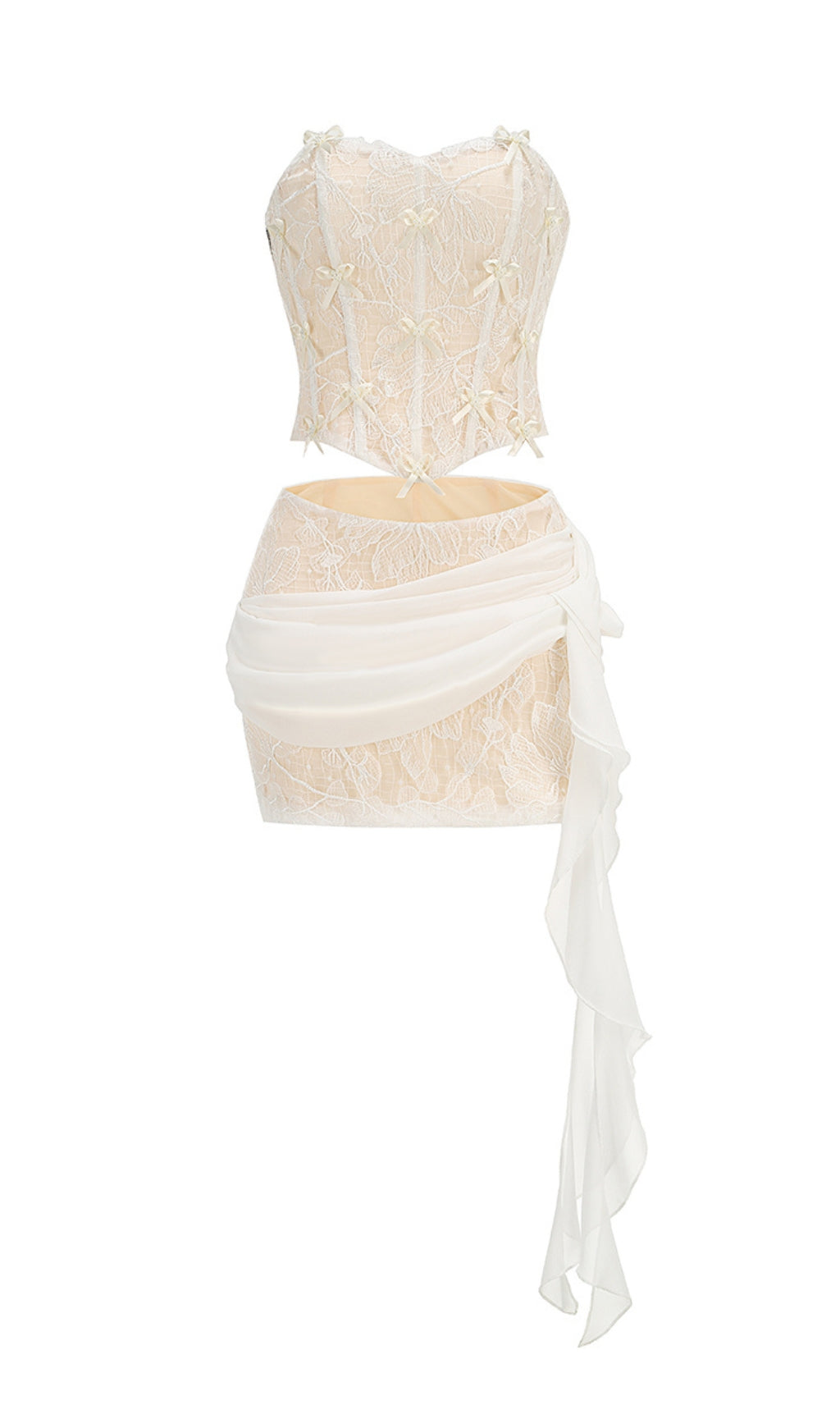 Cadence White Corset Lace Two-Piece Set Flowering Girl