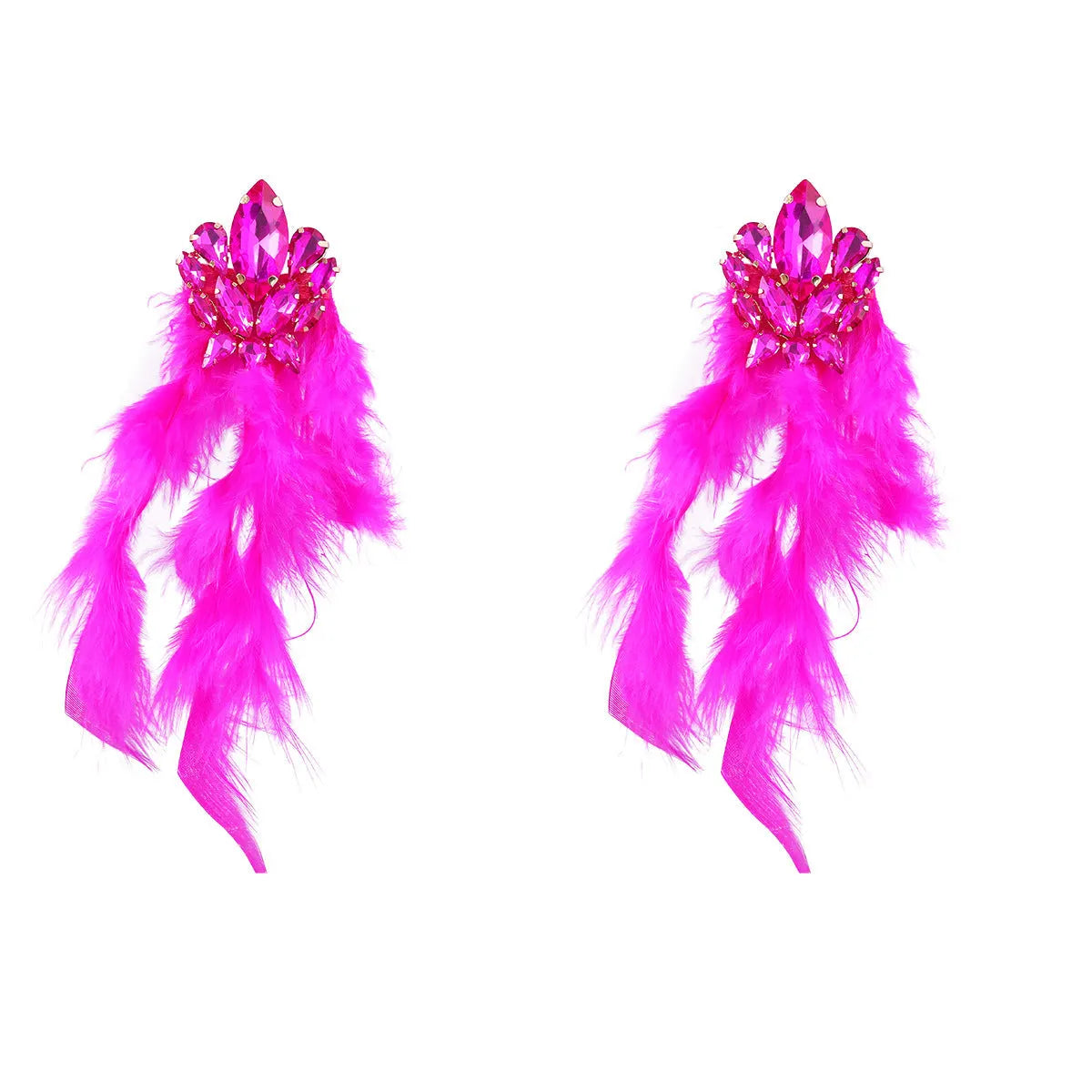 Rhinestone Feather Earrings Flowering Girl