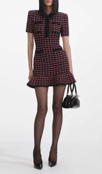 Black And Red Check Knit Mini Dress Flowering Girl
